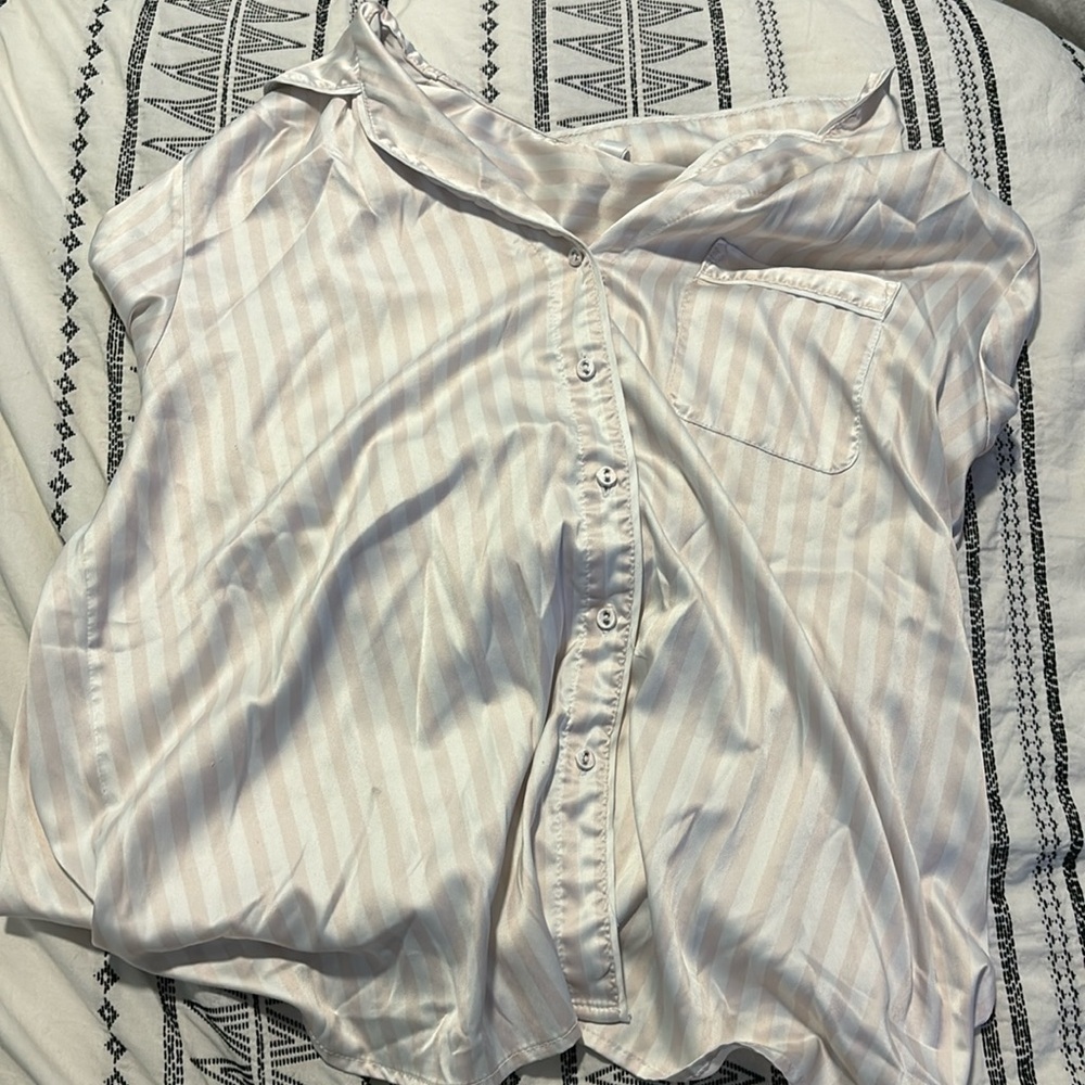 Stars above pink and white silk pajama set